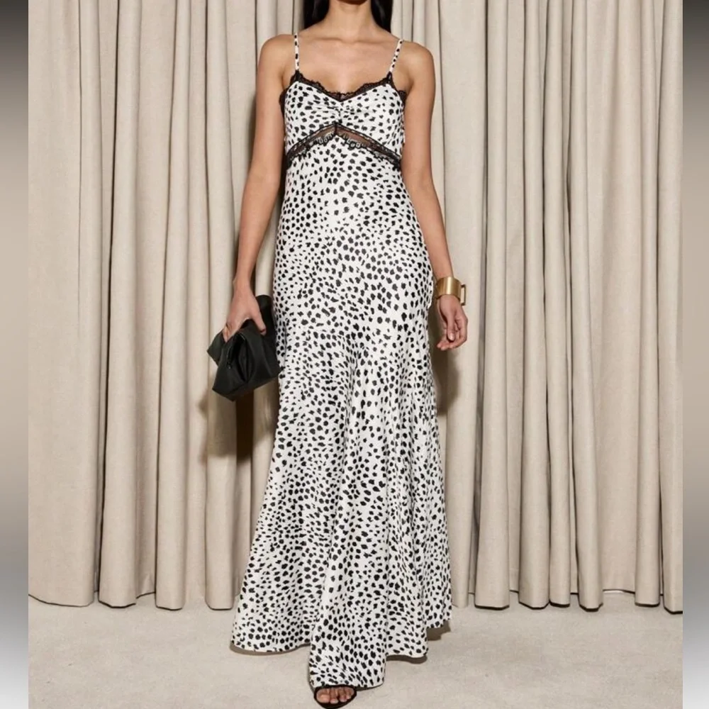 Aiirz Elegant Black and White Spotted Maxi Dress
